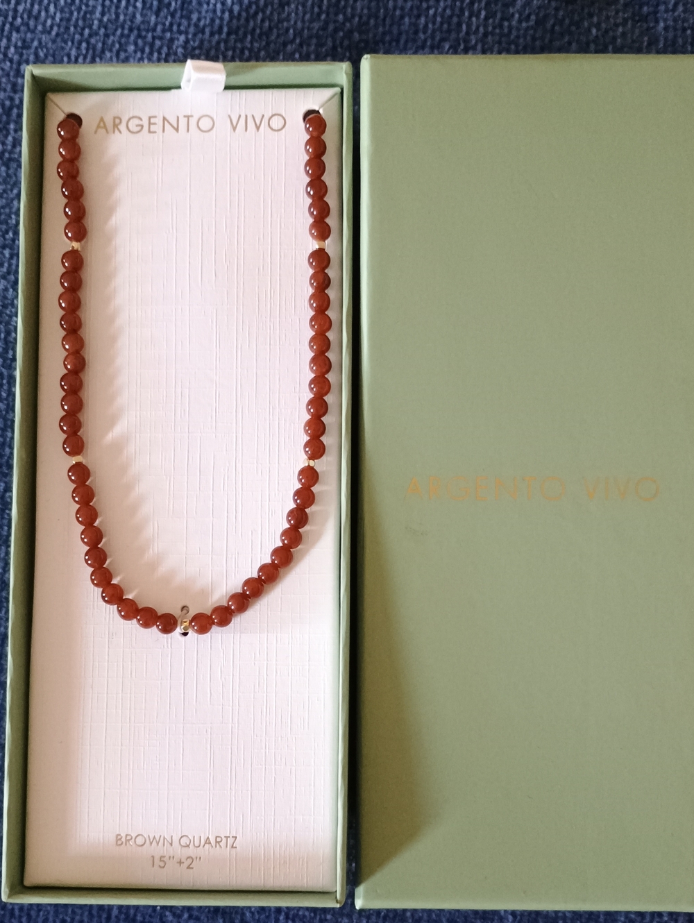 NWT Argento Vivo Brown Quartz Beaded Necklace 15" + 2" Extender Natural Stone